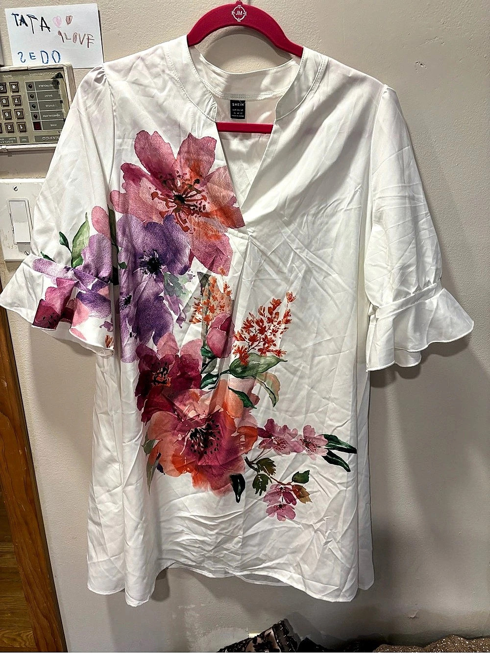 SHEIN Floral Tunic  or mini dress in White & Pink Size XL Like New